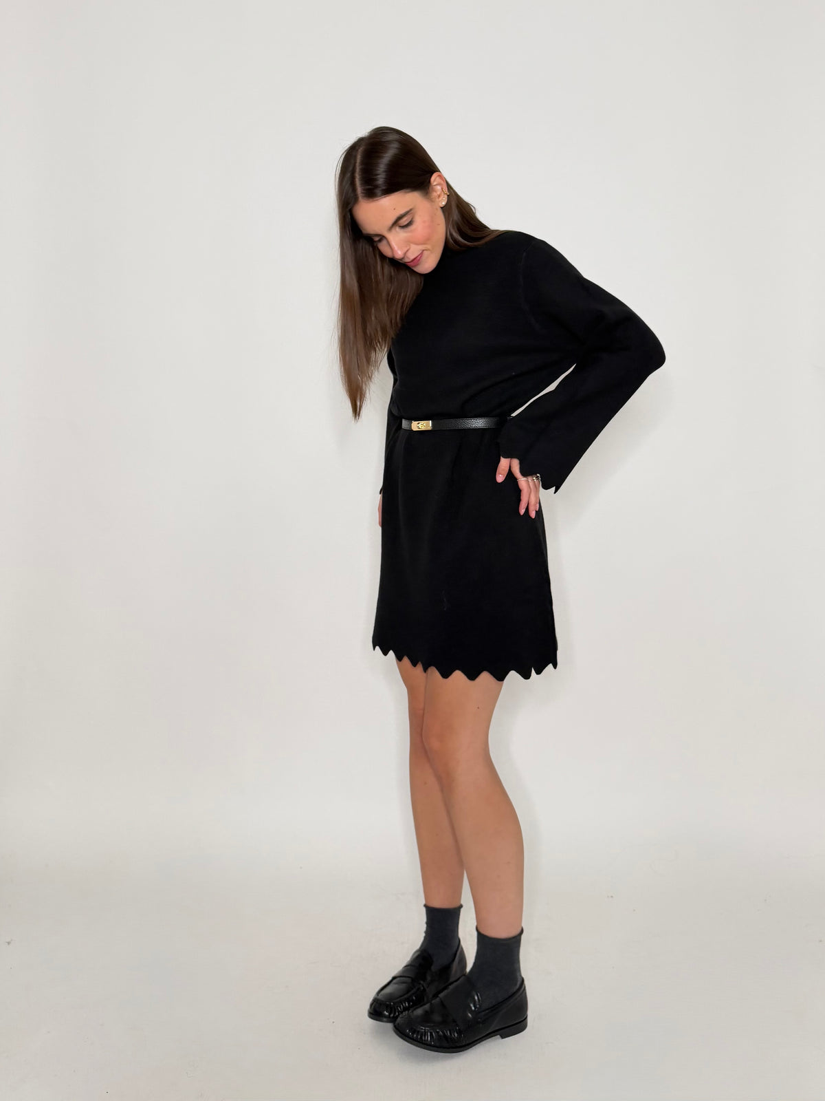 Abito dolcevita zigzag in calda viscosa collo alto nero