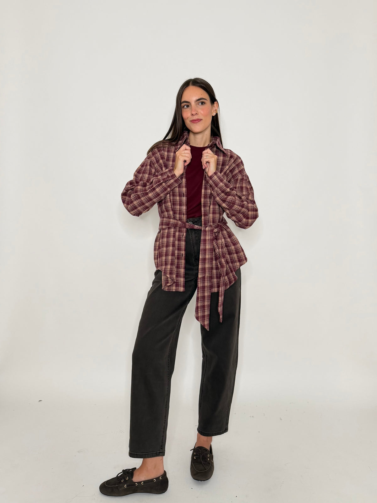 Camicia check in cotone vino