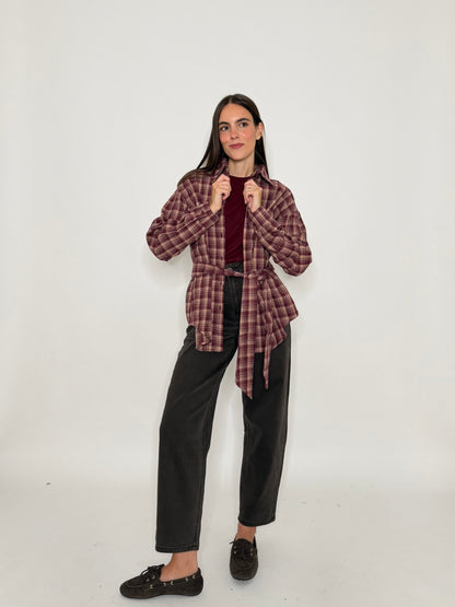 Camicia check in cotone vino