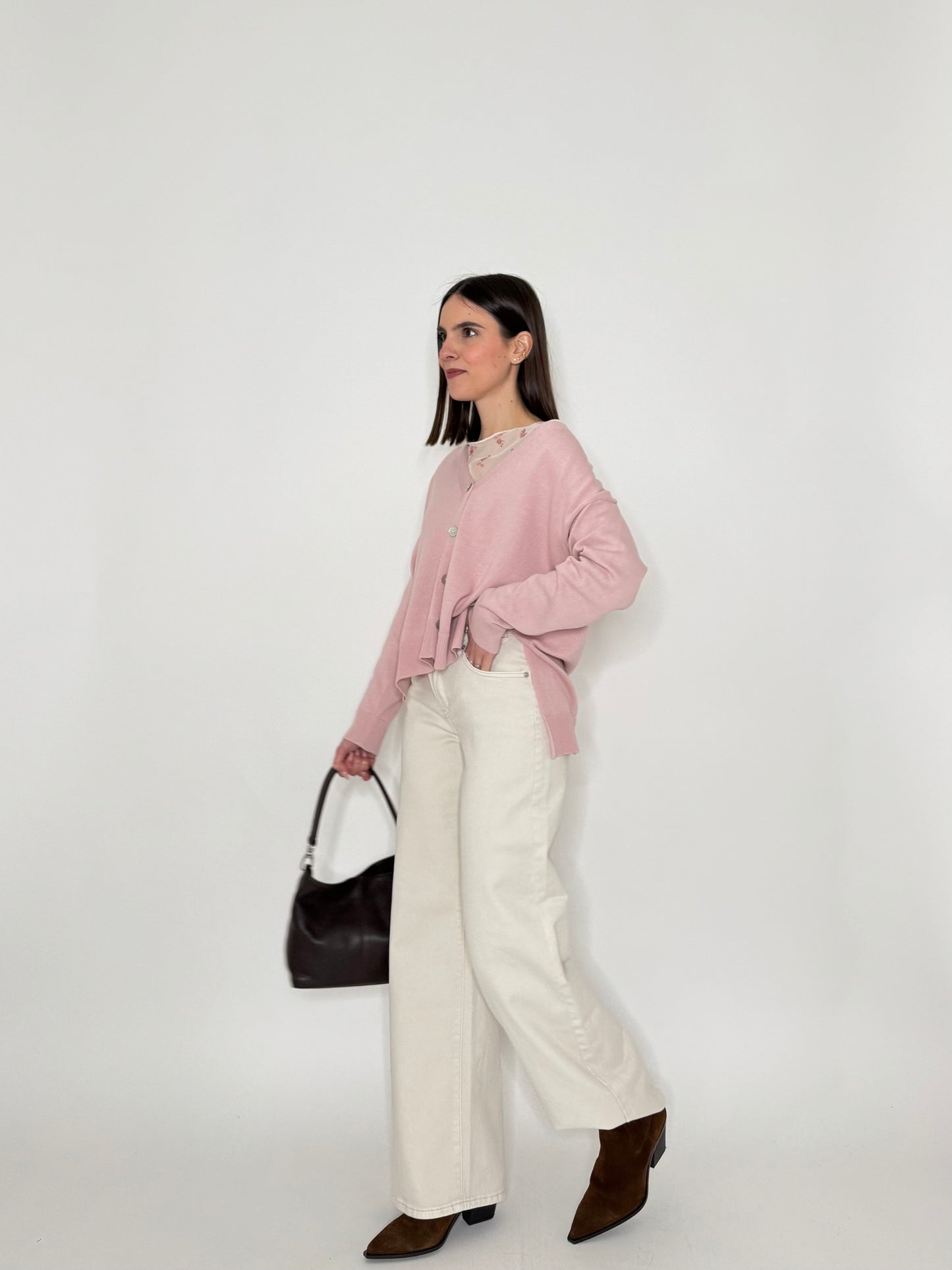 Cardigan in 100% cotone scatoletta Rosa Antico