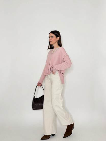 Cardigan in 100% cotone scatoletta Rosa Antico