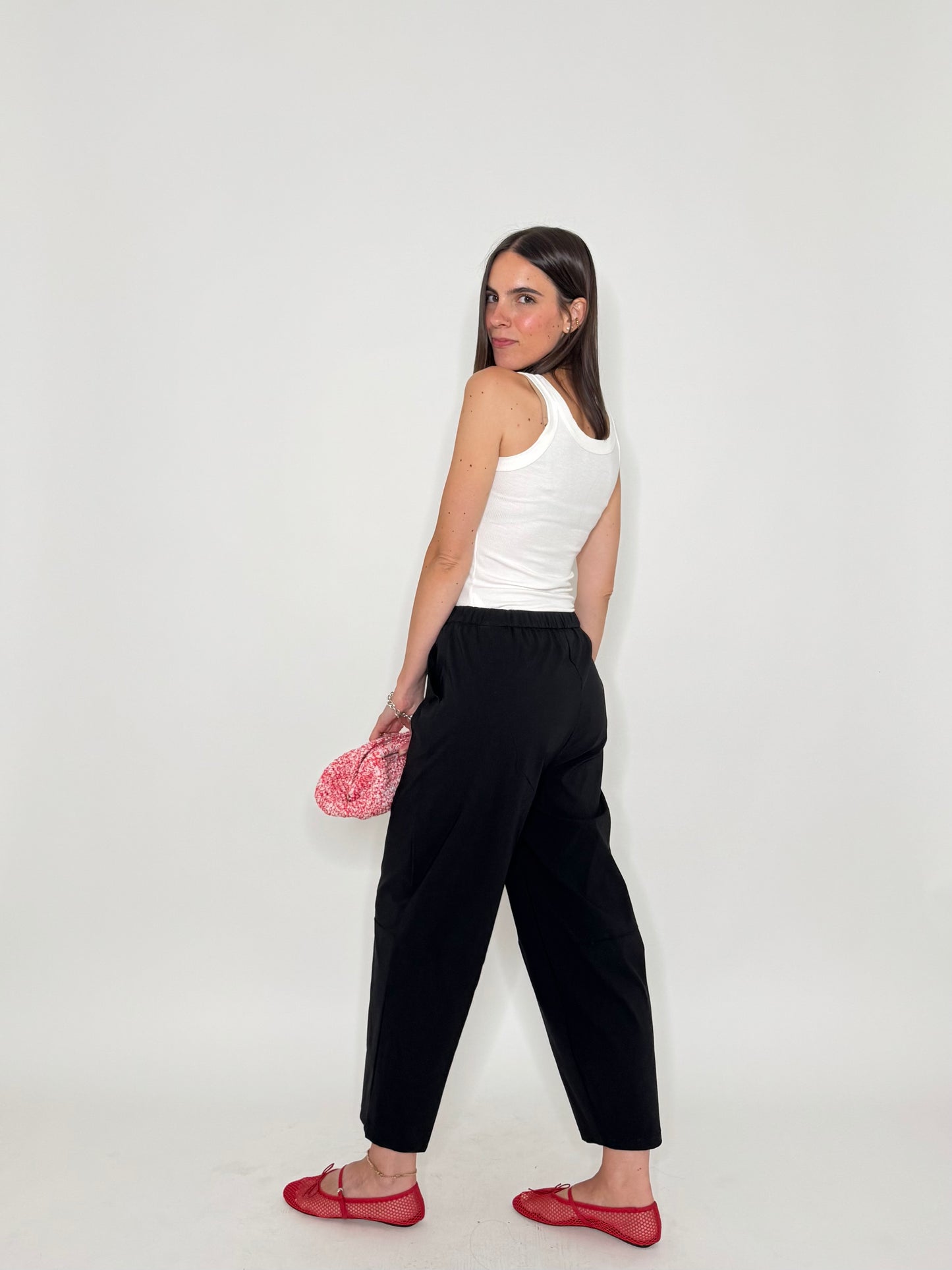 Pantalone Comfy ovetto in viscosa Nero