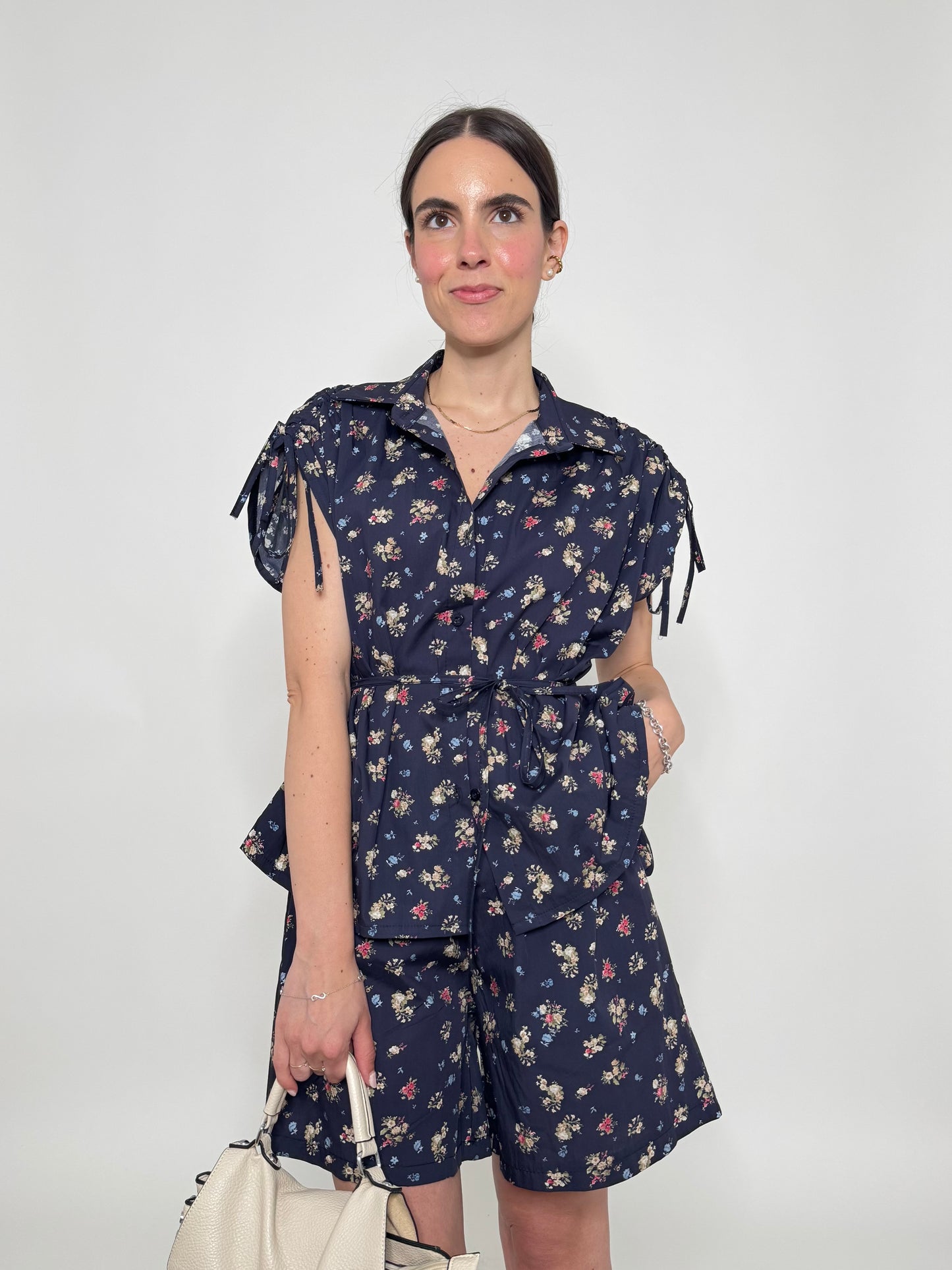 Completo Floreale Olivia Blu Navy