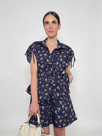 Completo Floreale Olivia Blu Navy