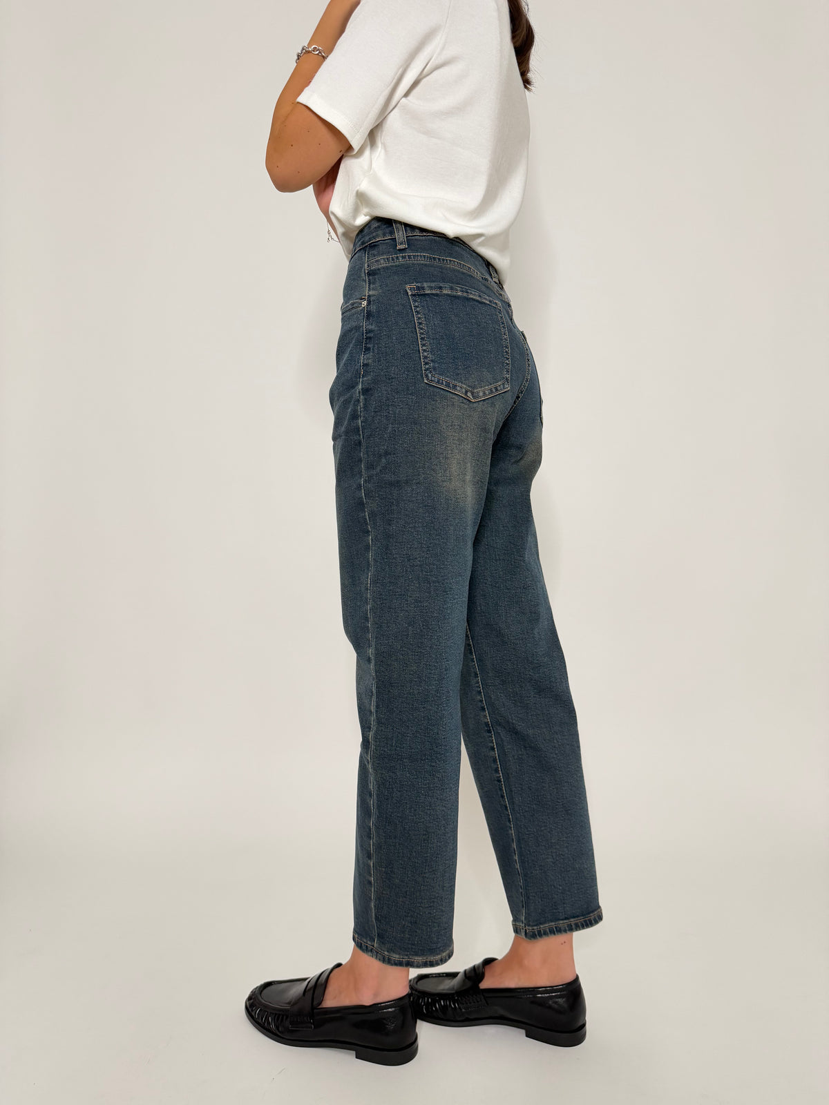 Jeans Mom Fit Vintage in Denim Blu