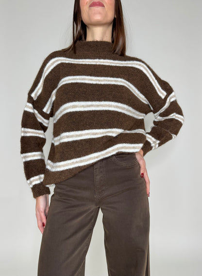 Pullover in misto lana righe cioccolato