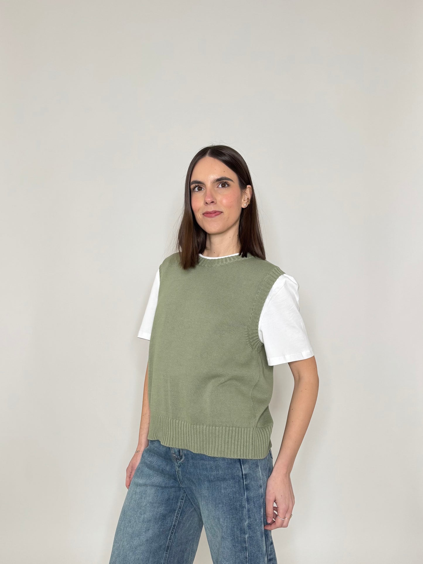 Gilet basic 100% cotone Salvia