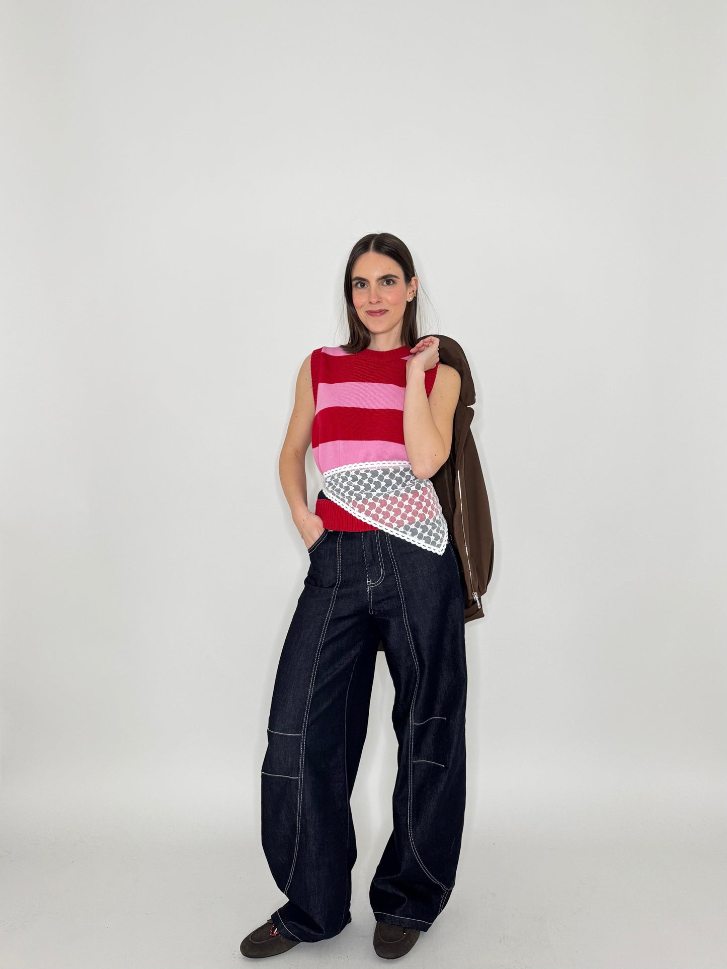 Gilet basic a righe 100% cotone Confetto/Fragola/Blu