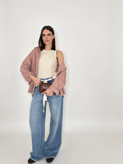 Jeans Wide leg coulisse in tessuto
