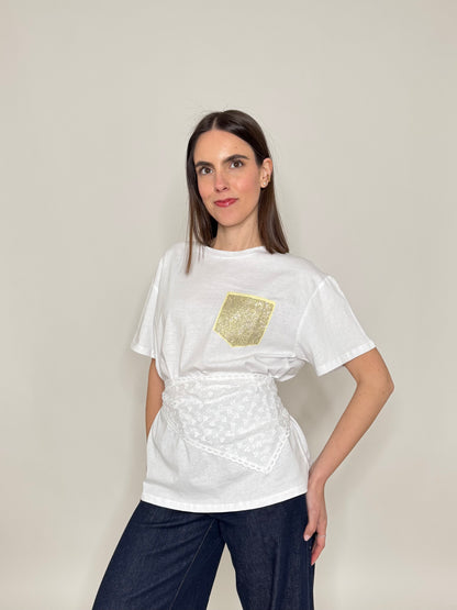 T-shirt in cotone tasca brillantini Giallo