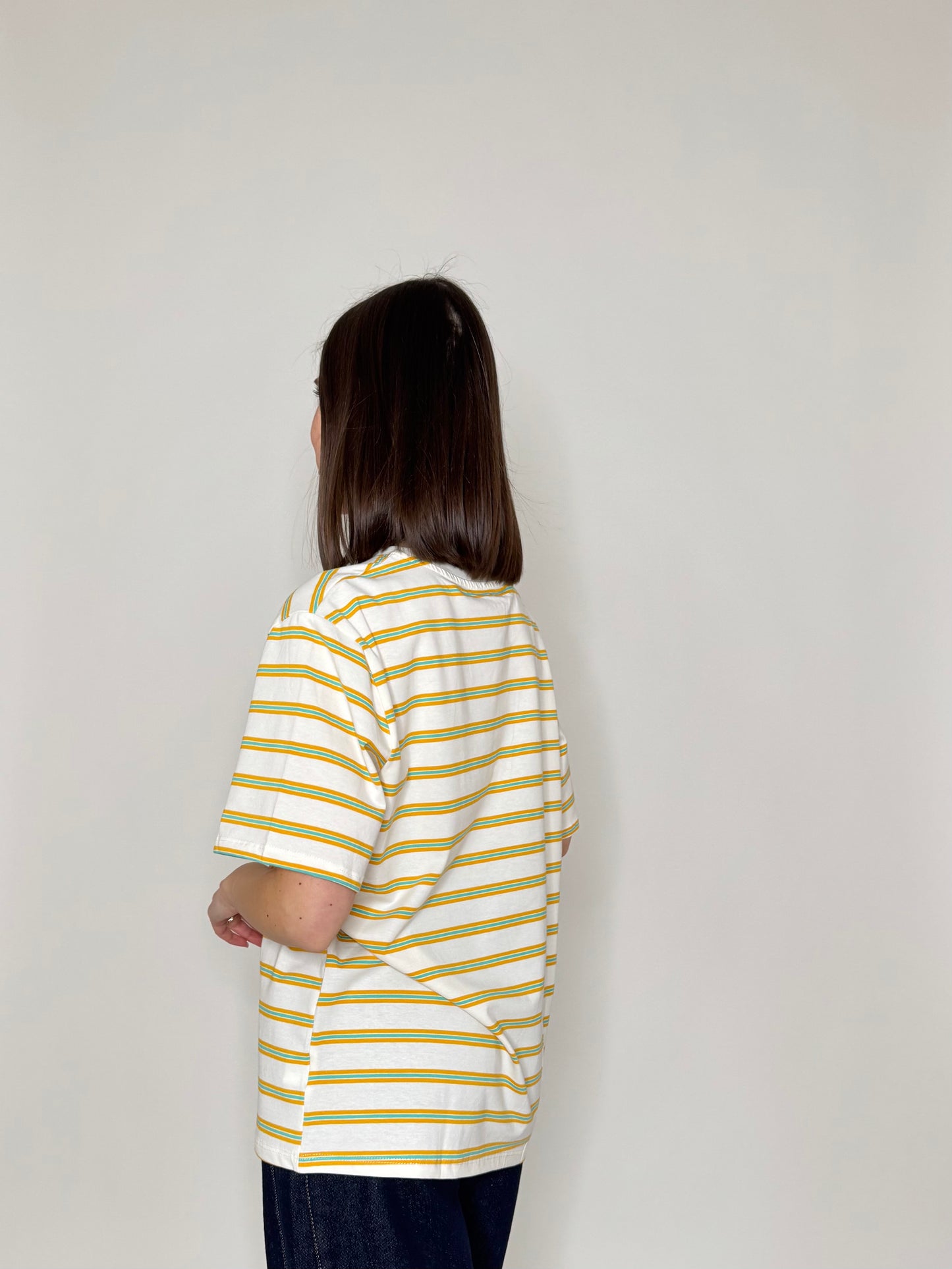 T-shirt millerighe con ricamo in cotone - Orange