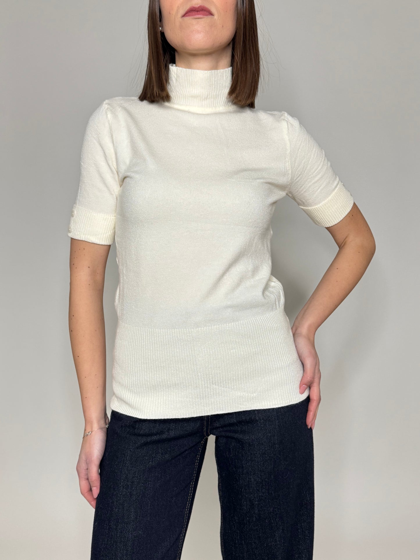 Lupetto in calda viscosa mezza manica Panna