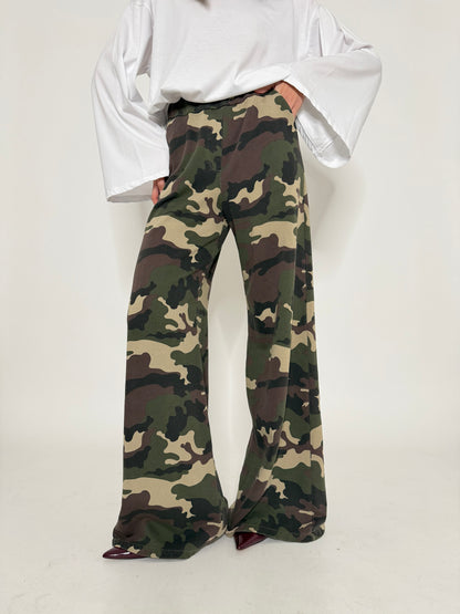 Pantalone palazzo camouflage chiaro in cotone