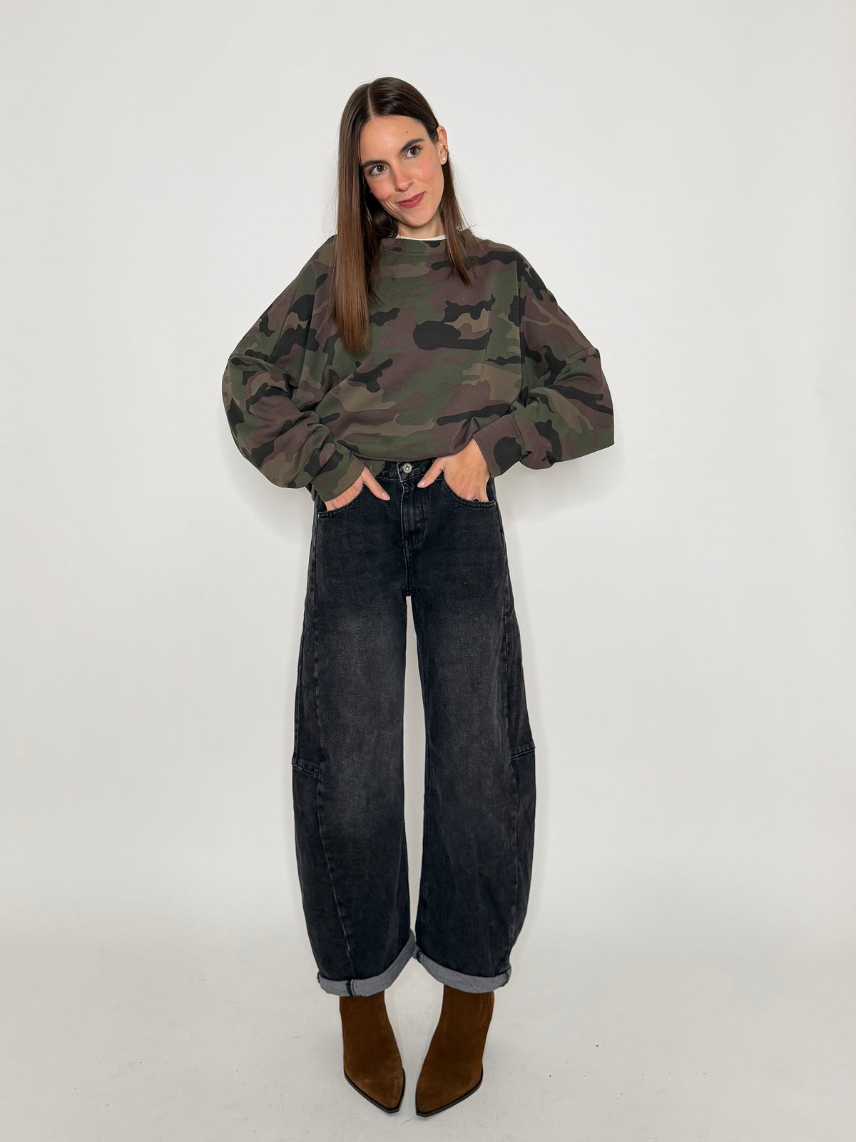Felpa in cotone con camouflage