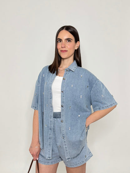 Completo denim in cotone con caboshon