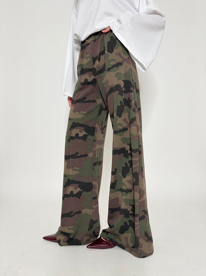 Pantalone palazzo camouflage in cotone