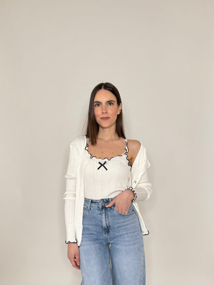 Twinset top e cardigan in filo di viscosa Bianco