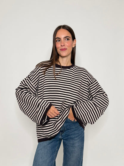 Maglia mille righe in morbida viscosa manica lunga ampia Coffe