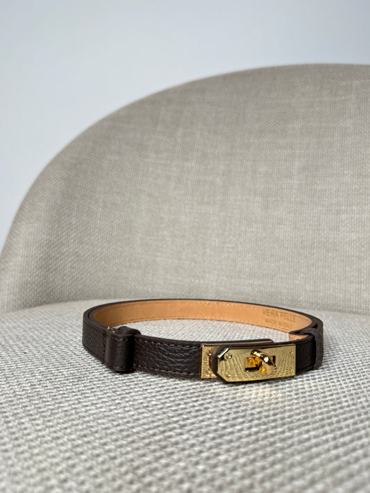 Cintura vera pelle martellata regolabile stile Hermes Testa Di Moro 2cm