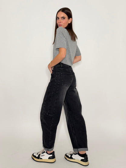 Jeans Barrell con spicchi laterali Grigio nero