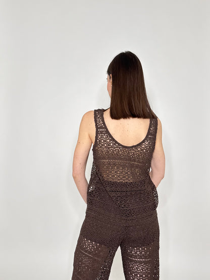 Pantalone pizzo crochet cioccolato in cotone