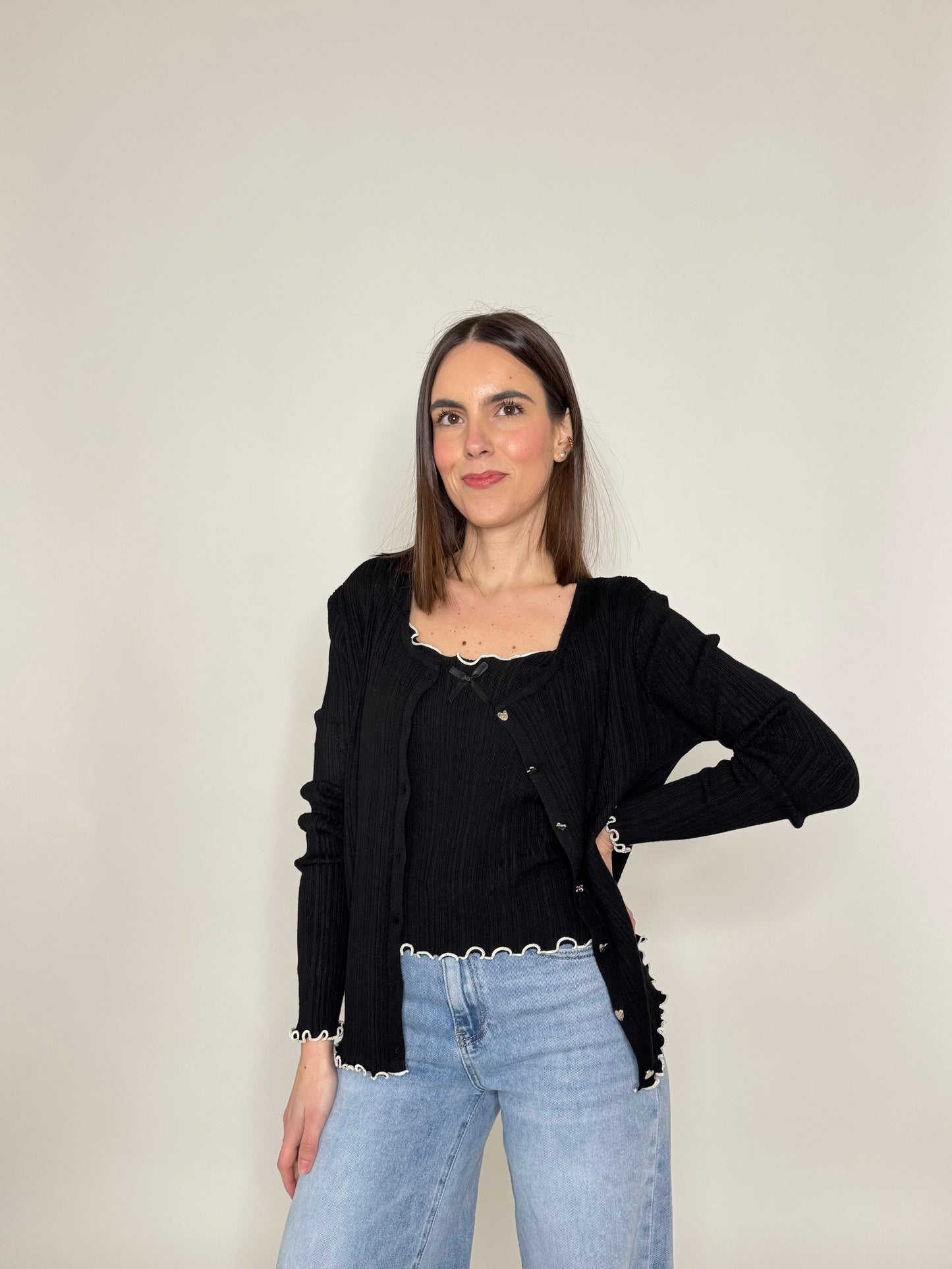 Twinset top e cardigan in filo di viscosa Nero