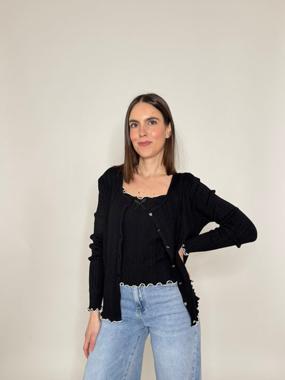 Twinset top e cardigan in filo di viscosa Nero