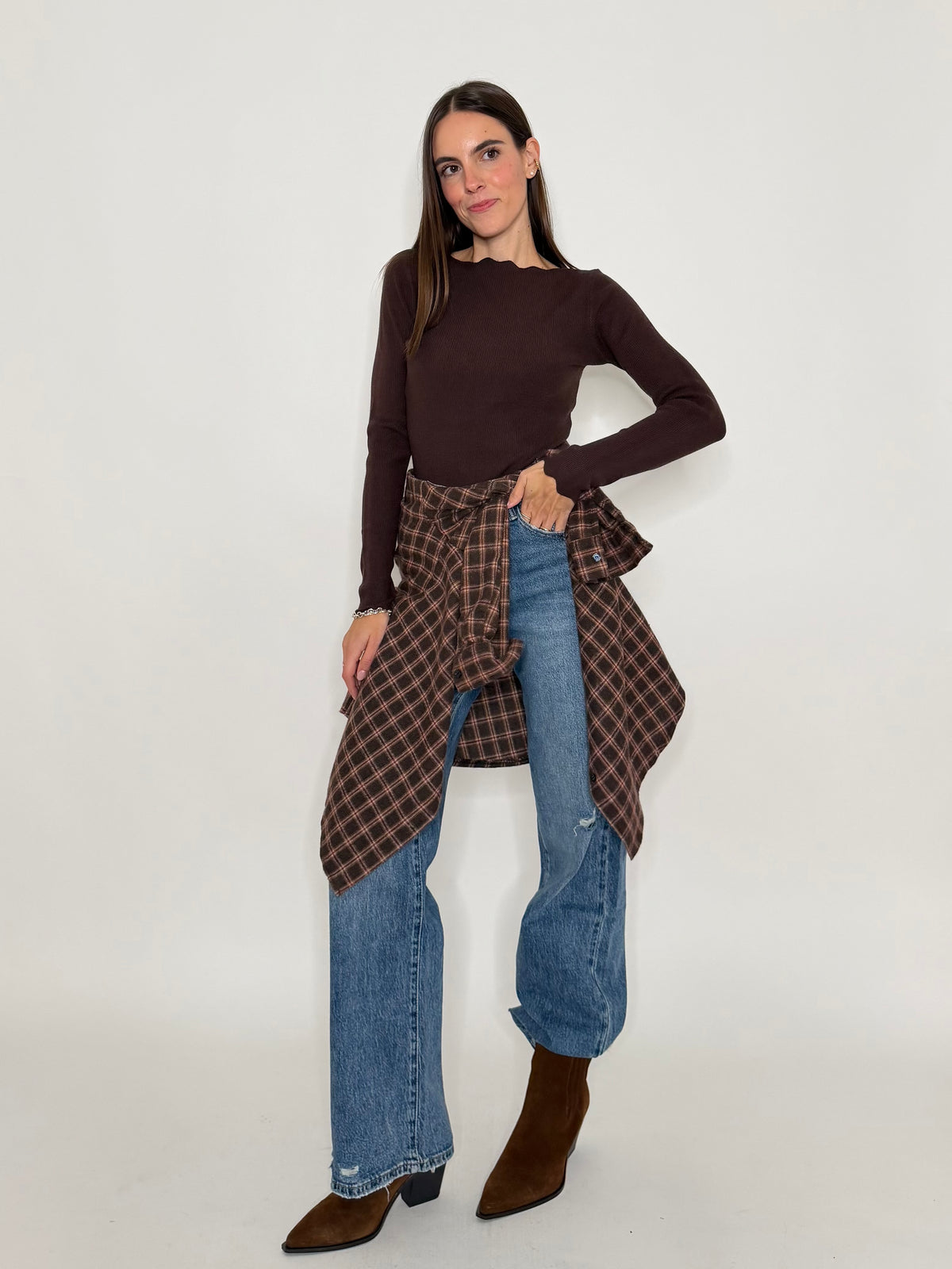 Maglia in morbida viscosa zigzag fit cioccolato