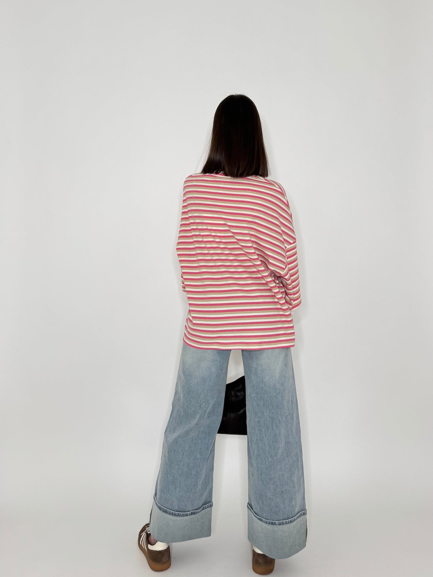 T-shirt in cotone a righe doppia manica - Lumina