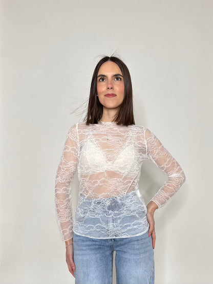 Maglia girocollo light pizzo bianco