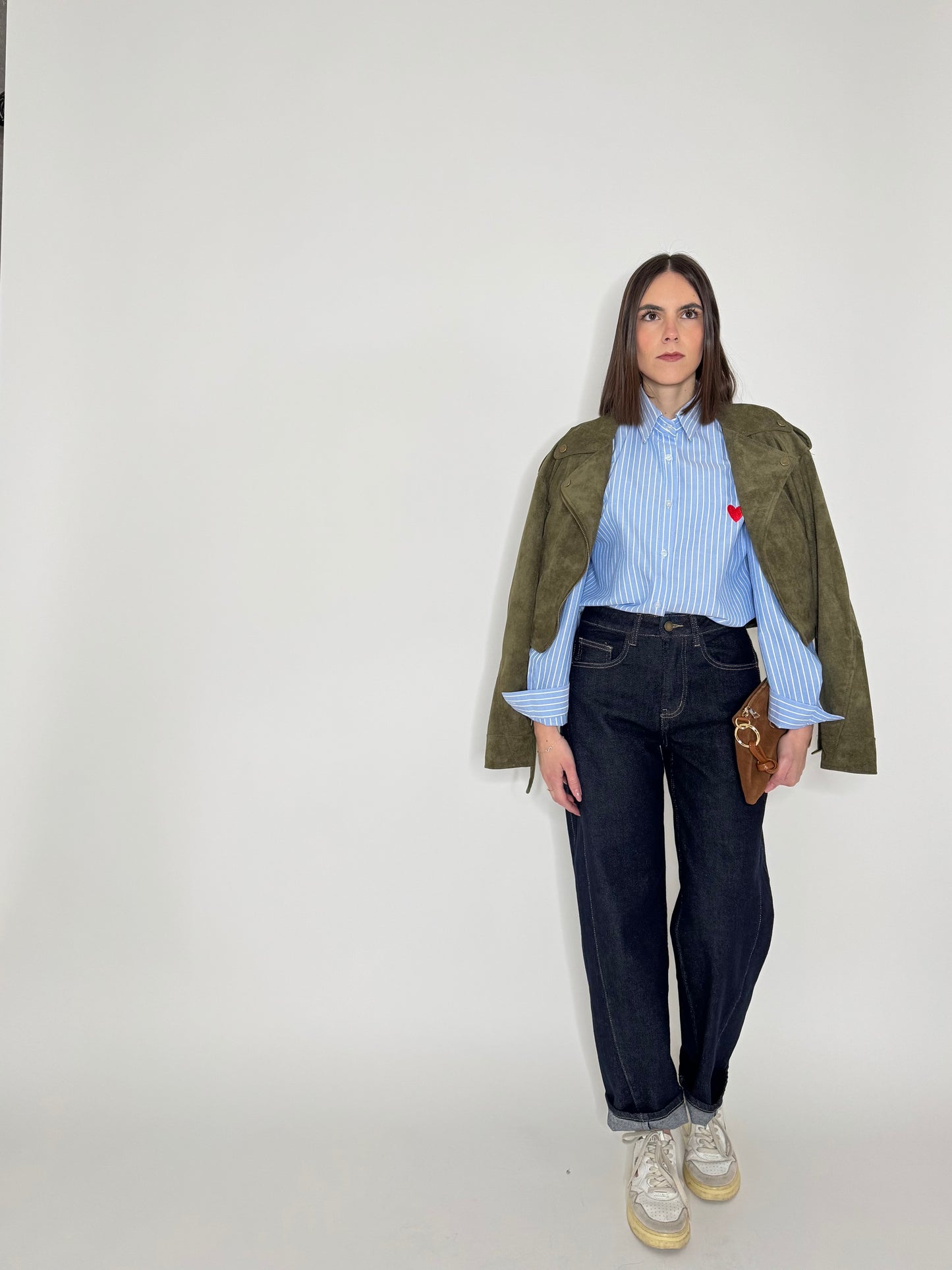 Camicia righe cuore in cotone Azzurro