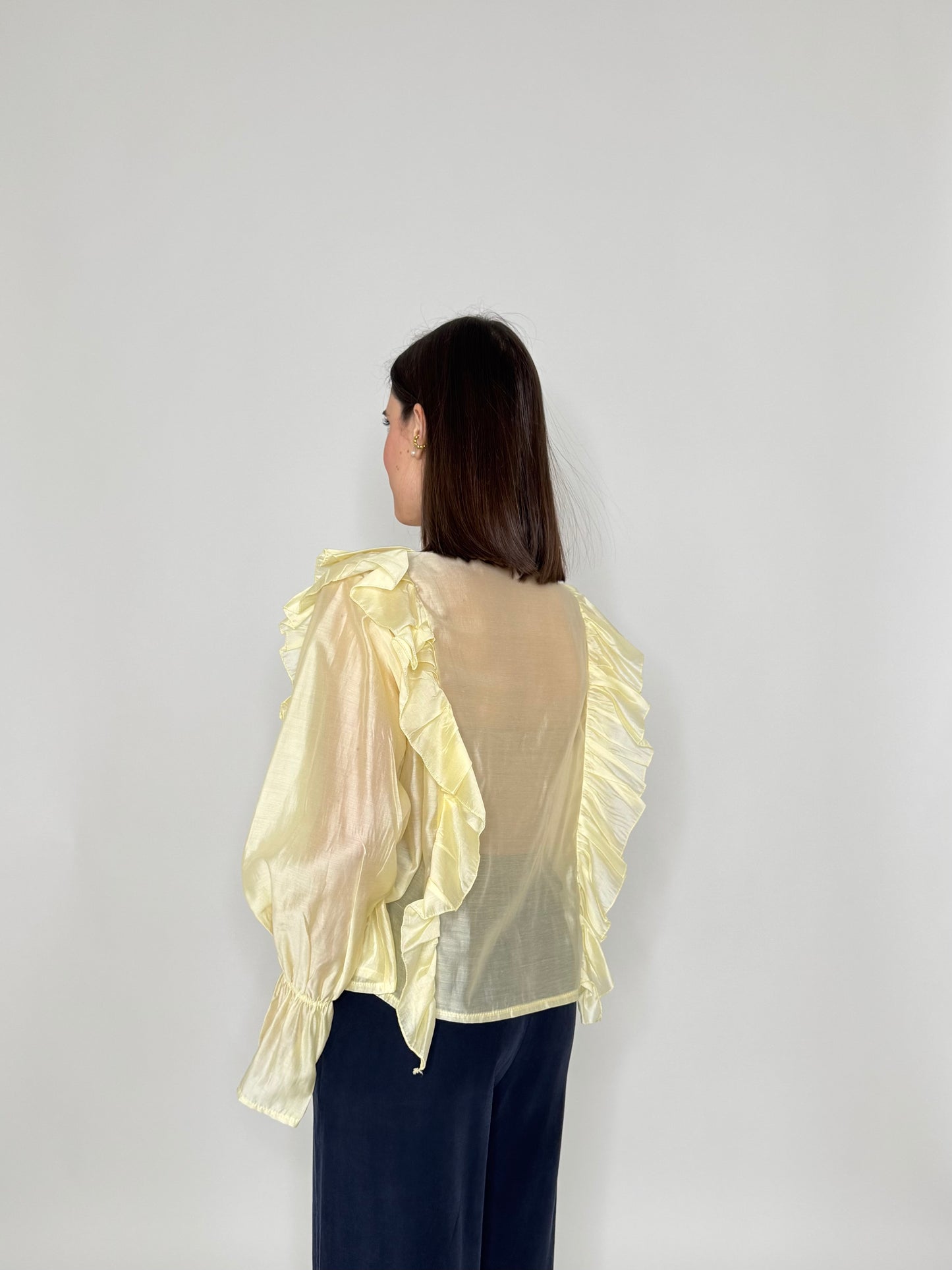 Camicia volant in lyocell con laccetti giallo