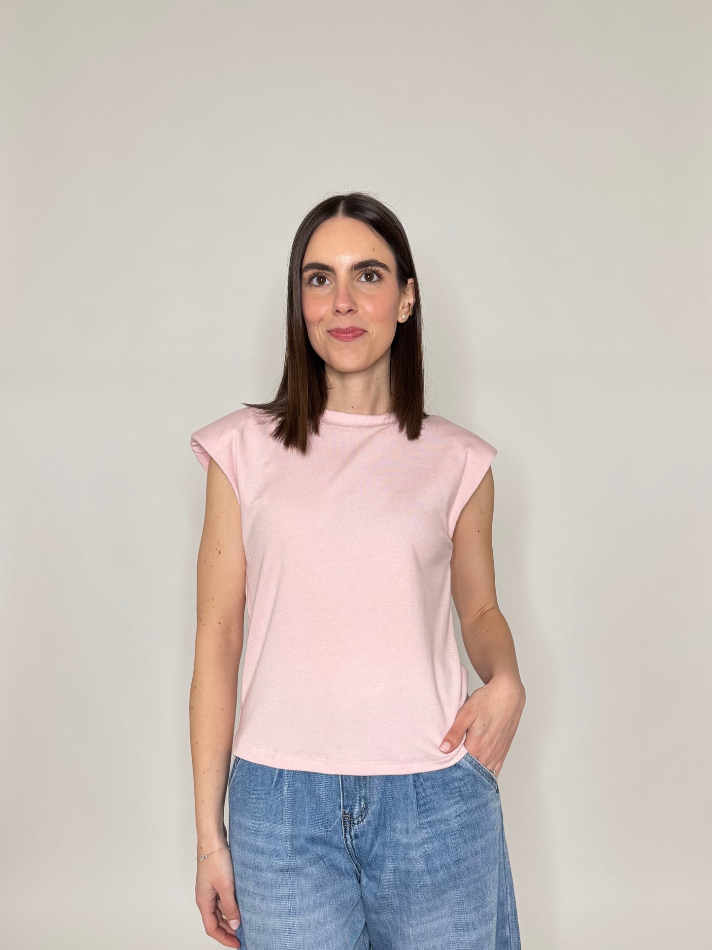 Maglia con spalline imbottite in cotone  Rosa