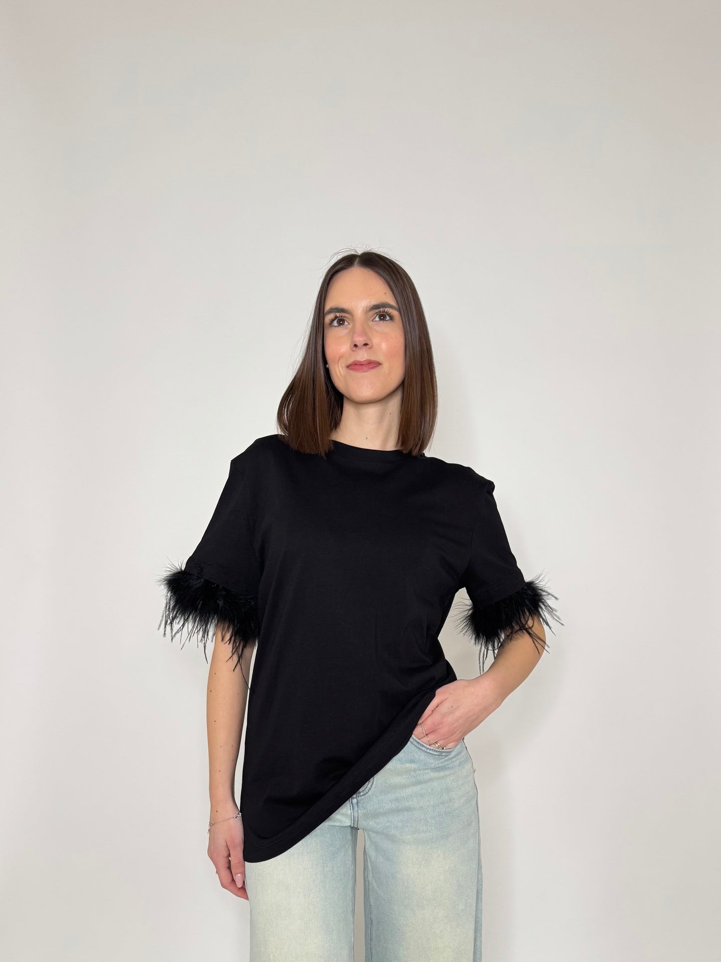 T-shirt in 100% cotone piume Nero - Lumina