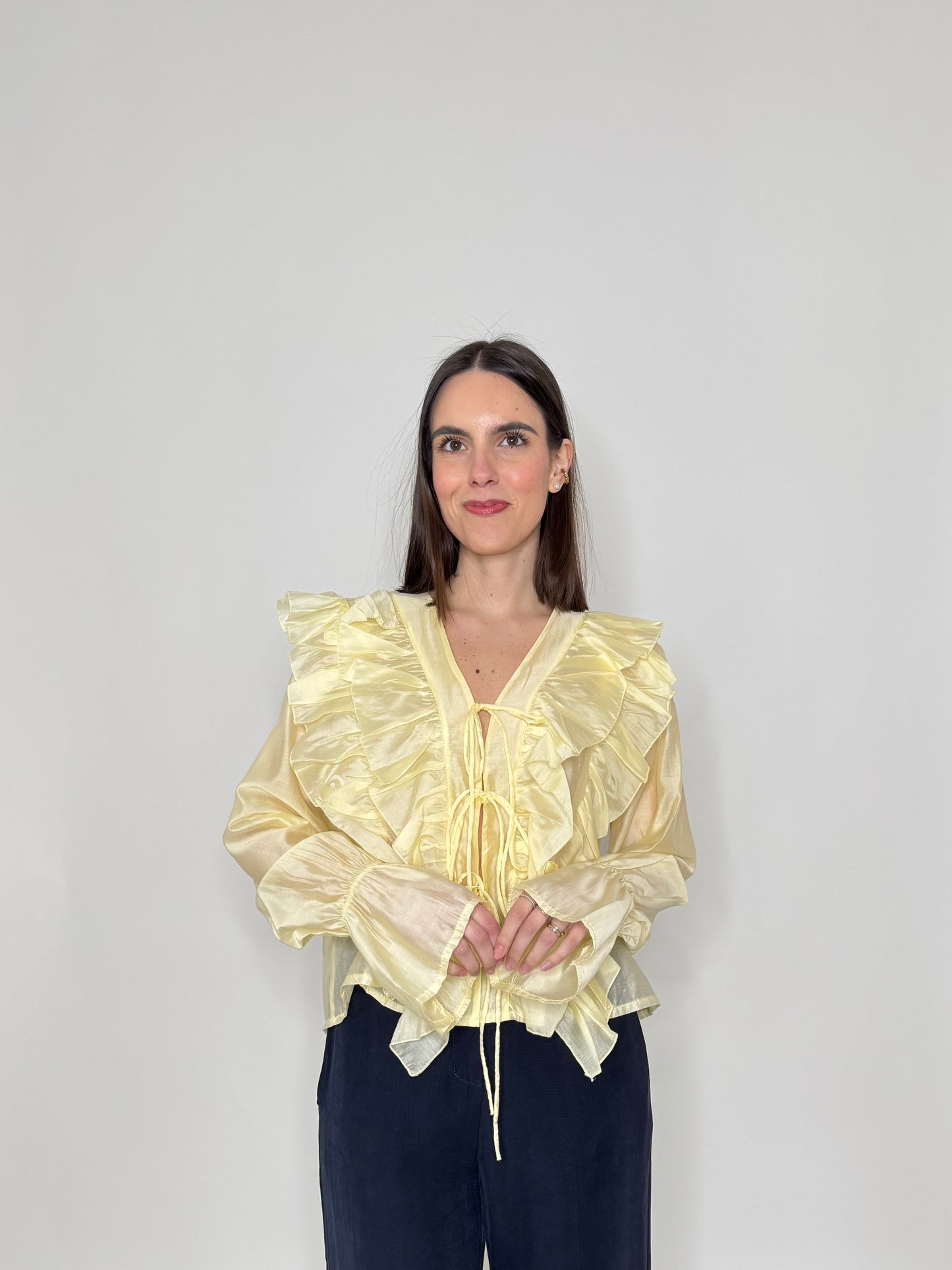 Camicia volant in lyocell con laccetti giallo