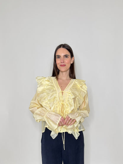 Camicia volant in lyocell con laccetti giallo