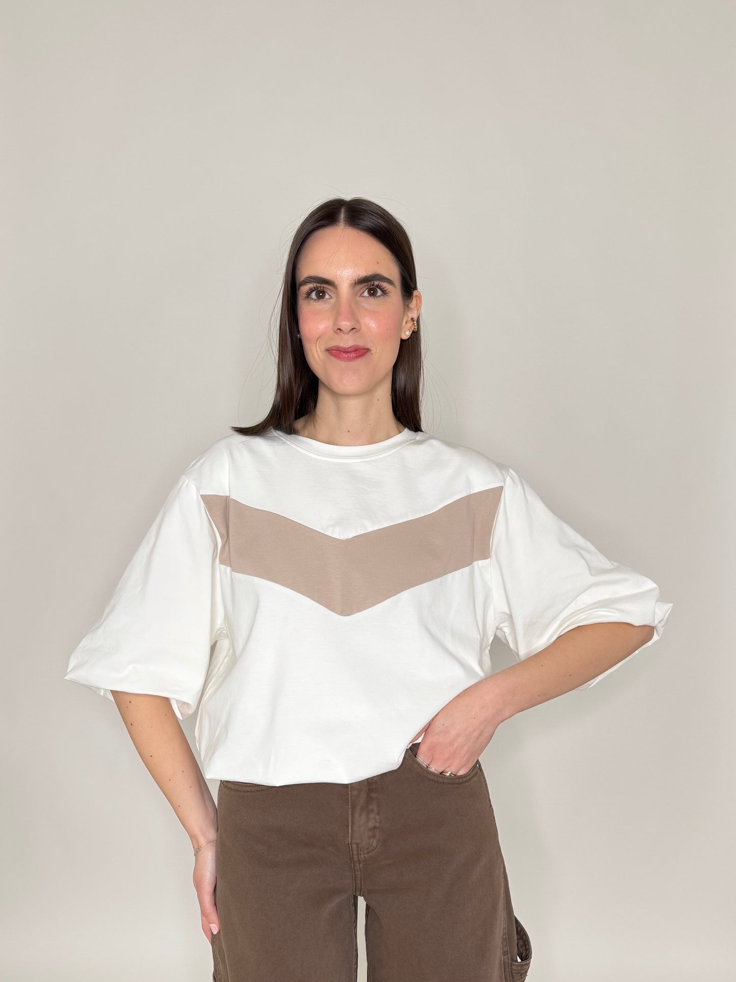 T-shirt palloncino in cotone Panna