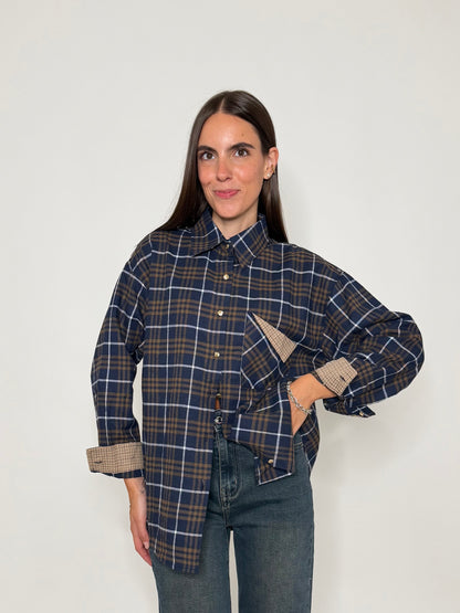 Camicia check in cotone con taschino blu