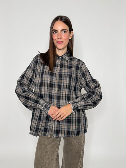 Camicia check con stampa vichy interna e polsino ricamato in cotone