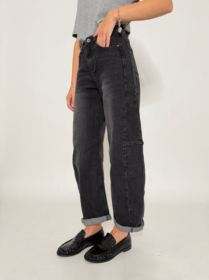 Jeans Barrell con spicchi laterali Grigio nero