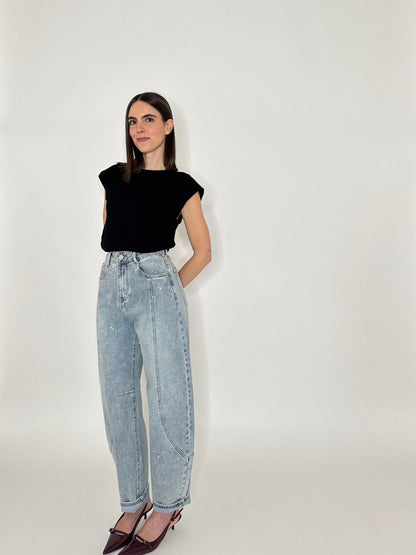 Maglia con spalline imbottite in cotone Nero