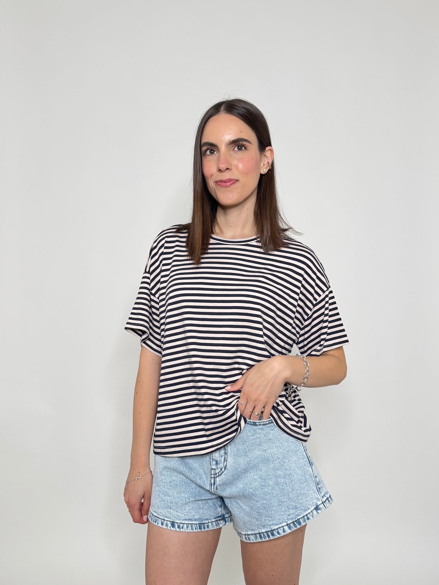 T-shirt a righe in jersey di viscosa Blu/panna
