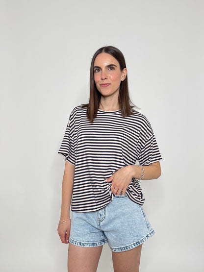 T-shirt a righe in jersey di viscosa Blu/panna