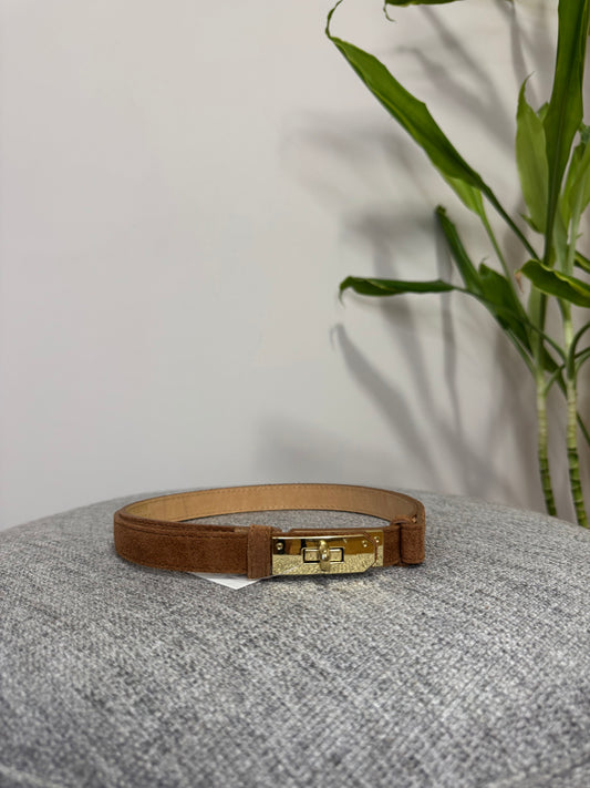 Cintura vera pelle camoscio regolabile stile Hermes cuoio 2cm