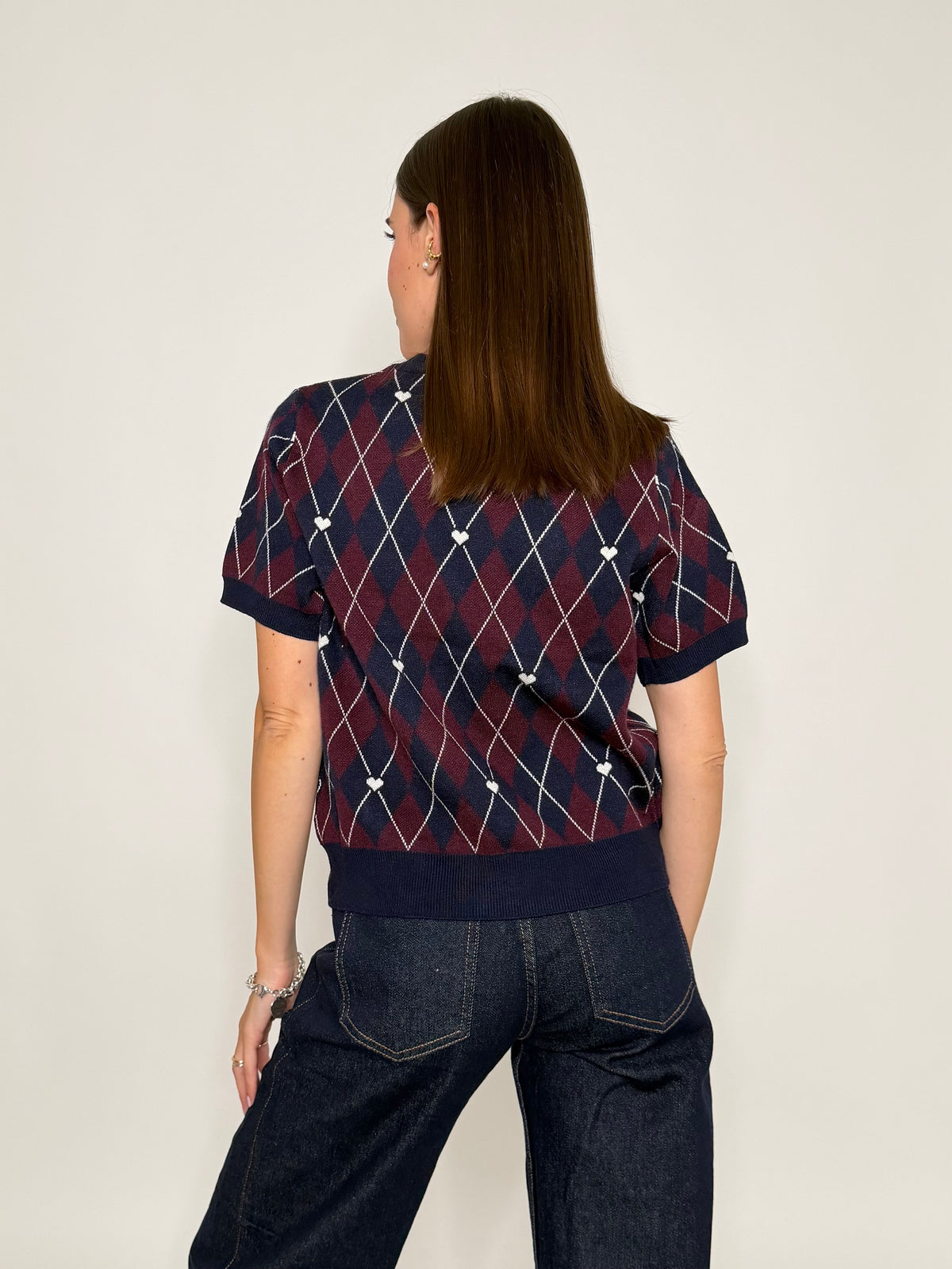 Maglia in viscosa a rombi blu navy/bordeaux