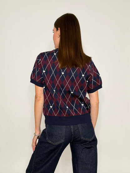 Maglia in viscosa a rombi blu navy/bordeaux