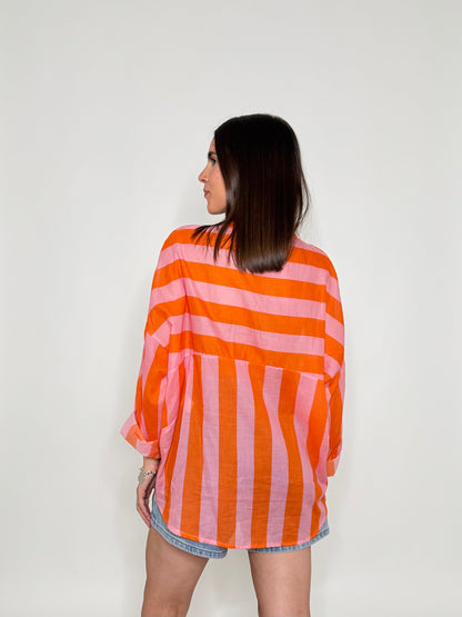 Camicia a righe in cotone Rosa/arancio