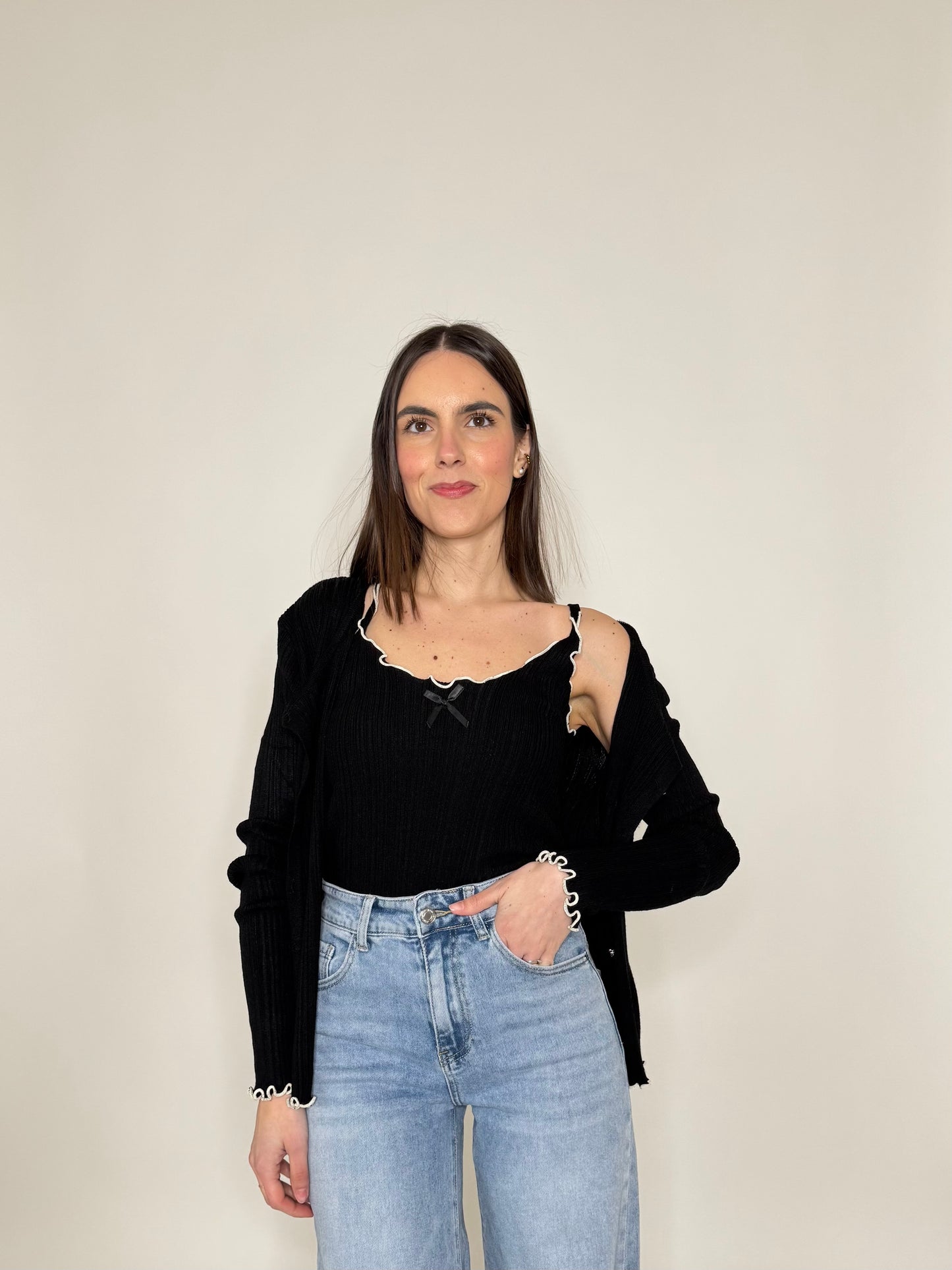 Twinset top e cardigan in filo di viscosa Nero