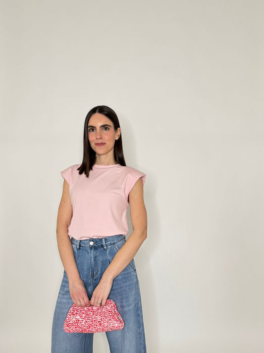 Maglia con spalline imbottite in cotone  Rosa
