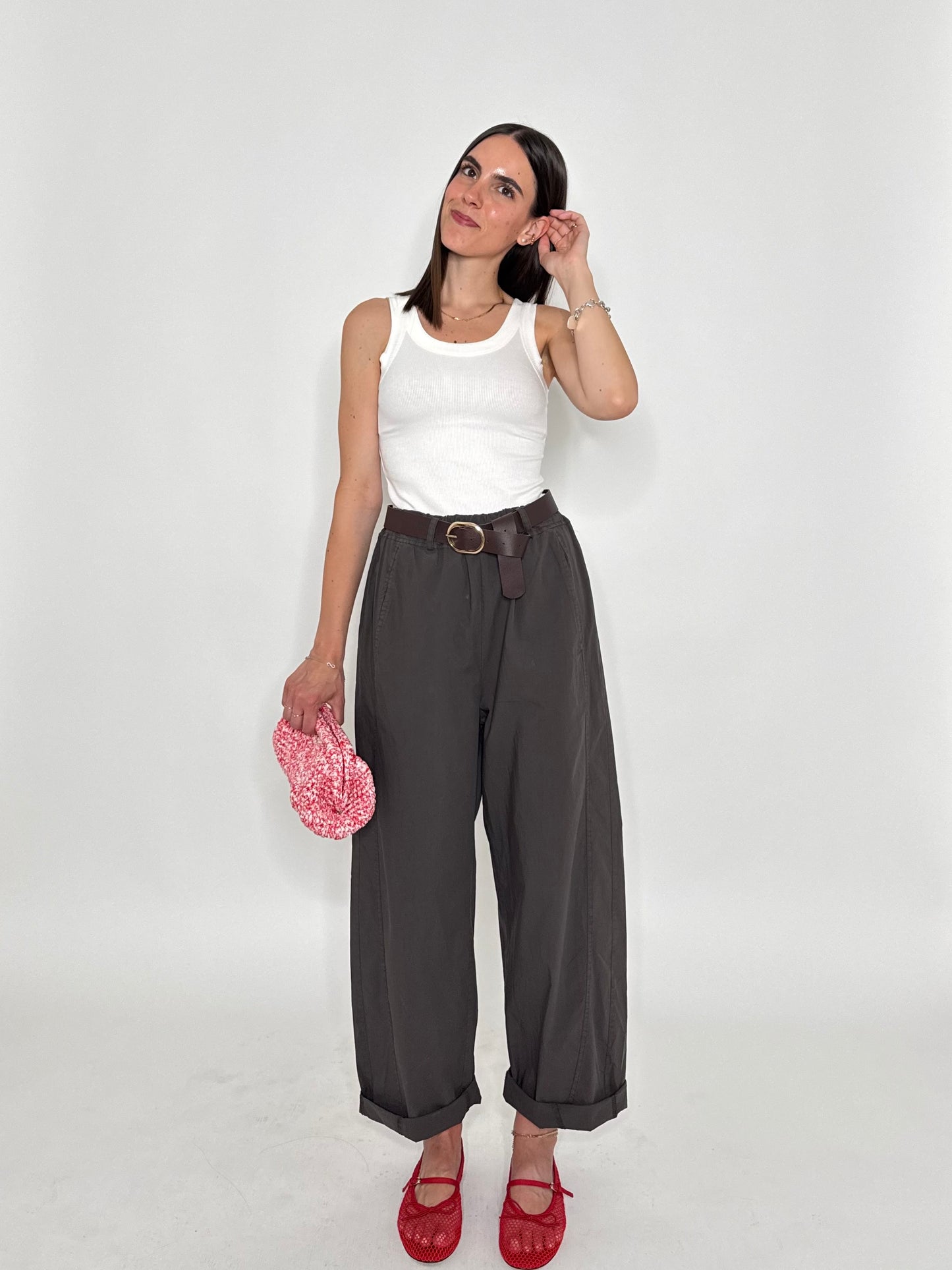Pantalone popeline 100% cotone barrel fit